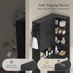 7-Tier L-Shaped Wooden Over the Toilet Storage Cabinet with Doors, Modern Over Toilet Bathroom Organizer Shelf with 2 Large Drawers, Bathroom Over Toilets Storage Cabinet, Space Saver, Black - Image 8