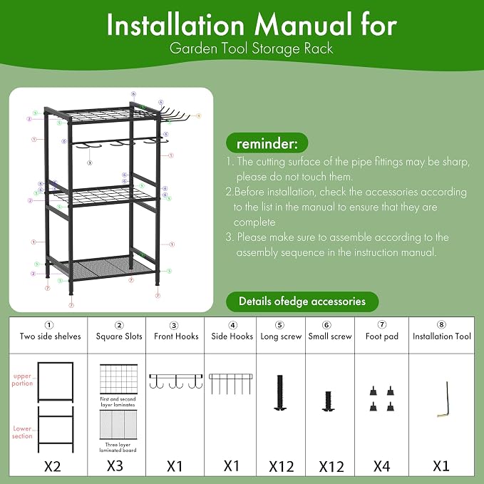 Garage Storage Rack, 70-Hole Multi-Scene Tool Organizer with Adjustable Feet & T-Handle Hooks, Indoor & Outdoor Tool Storage Holder for Broom, Mop, Shovel, No-Tool Assembly, Black - Image 5