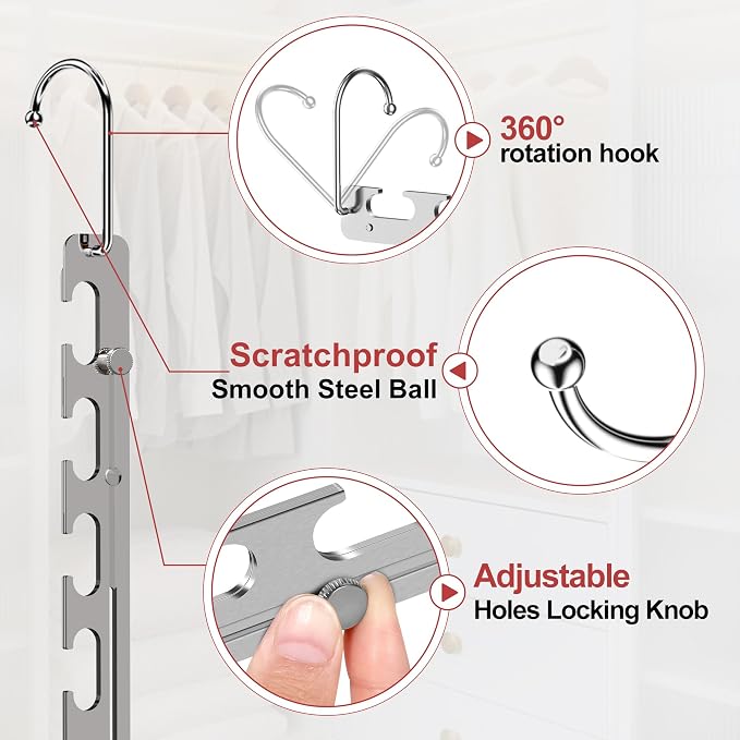 5 Pack Space Saving Hangers for Clothes, 6 to 9 Holes Expandable Heavy Duty Metal Hangers 80 Lbs Capacity, Magic Smart Hanger Closet Space Saver, Closet Organizers and Storage - Image 8