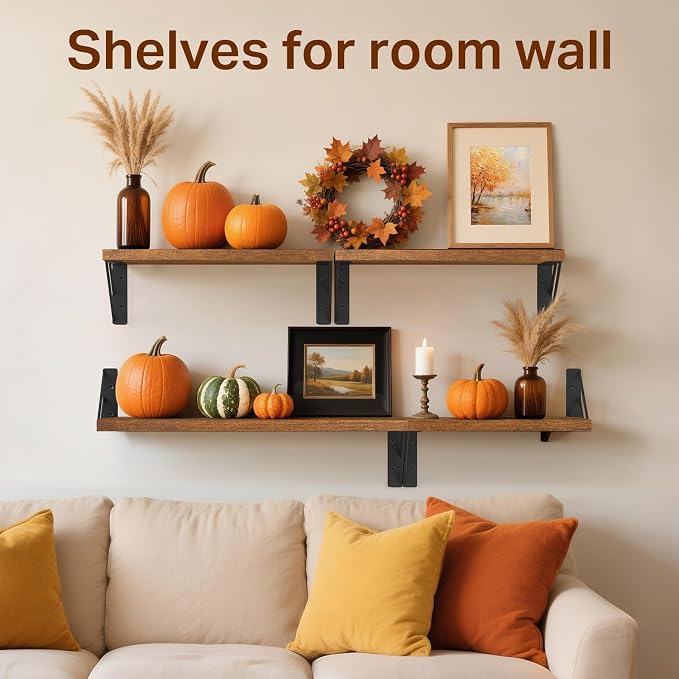 BAYKA Floating Shelves for Wall, Wood, Dark Brown, Set of 4, 16in - Image 6