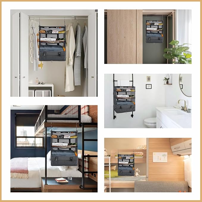Surblue Hanging Closet Storage Bag Collapsible 3-Shelf Washable Oxford Fabric with 2 Hooks (XL 17.71 * 11.81 * 20in, Grey) - Image 7