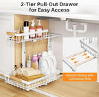 PXRACK Under Sink Organizer, Adjustable Height, 2 Tier Pull Out Under Cabinet Organizer, Slide Out Thickened Metal Under Sink Storage for Kitchen Bathroom Laundry Pantry Cabinet, White, Small-2-Pack - Image 3