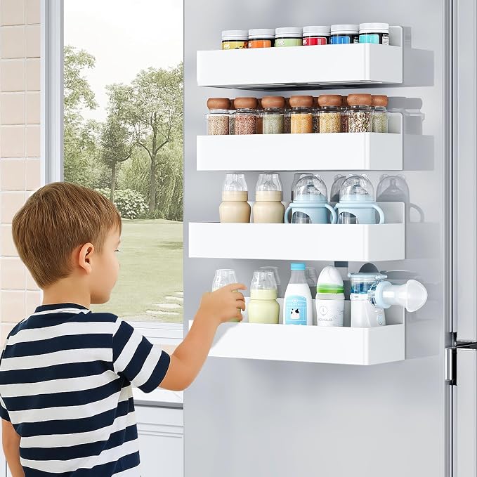 Mystozer Magnetic Spice Rack for Refrigerator, Kitchen Organizer and Storage Shelf, White (4 Pack)… - Image 6