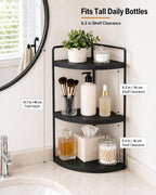 3-Tier Corner Bathroom Counter Organizer, Solid Pine Vanity Shelf, Black - Image 3
