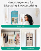 BAGSMART Hanging Jewelry Organizer Claw Clip Necklace Holder Roll for Hair Ties, Headbands, Clips, Earrings, Necklaces, Glasses Double-Sided on Closet, Wall, Door, 1 piece, Large-Teal - Image 7