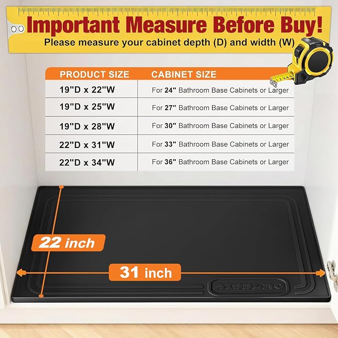 Under Sink Mat 31 X 22, Waterproof Silicone Cabinet Kitchen Liner, Black - Image 2
