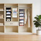 Hanging Closet Organizer and Shelves,4 Shelves with 1 Side Pockets (Black) | Foldable, Grey Fabric, Modern Style, for Bedroom and Dorm Room - Image 7
