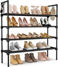 LANTEFUL 4 Tier Shoe Rack for Closet Shoe Organizer with 5 Hooks, Long Shoe Shelf Storage for Shoe and Boot Stackable Free Standing Shoe Rack for Entryway, Garage, Small Spaces, Dorm, Black by LANTEFULforTidyingHouse