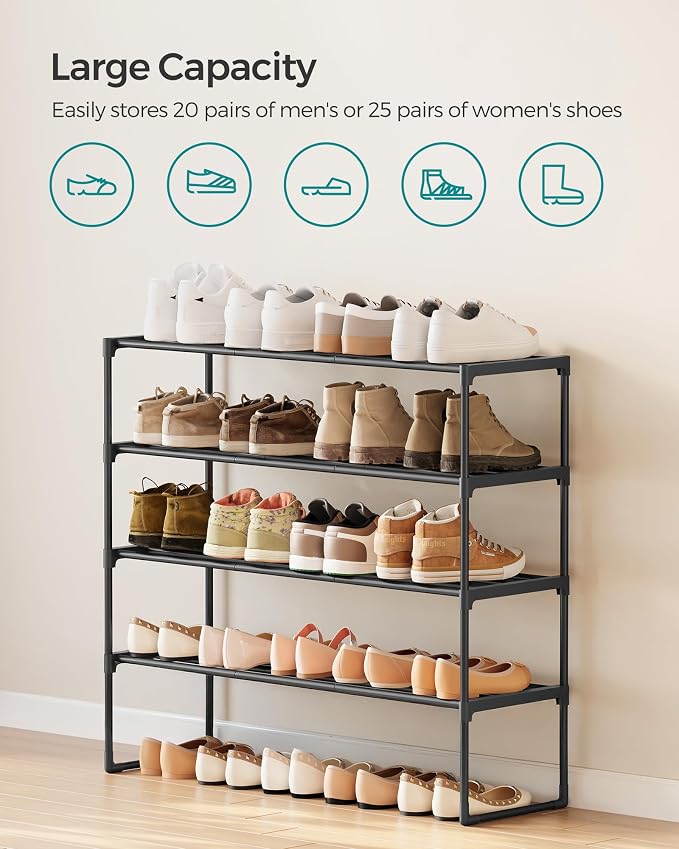 SONGMICS Shoe Rack, 4-Tier Shoe Organizer, Metal Storage Shelf | for Entryway, Upright or Upside Down, for 20-25 Pairs, Stackable, 11.8 x 36.2 x 29.1 Inches, Black ULSA14BK - Image 6