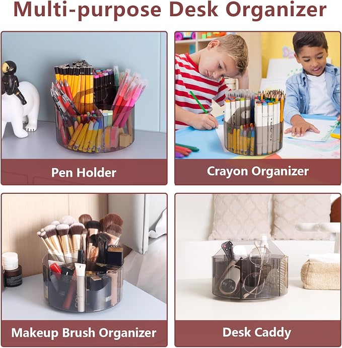 Absonic 250pcs Acrylic Pencil Holder Marker Organizer, 360-Degree Rotating Pen Holder, Crayon Organizers for Kids Pencil Organizer Caddy Art Supply Kids Desk Organizers for Office Home School, Black - Image 2