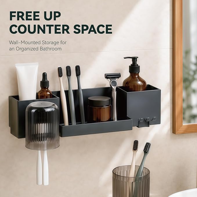 Tooth Brush Holder for Bathroom,Toothbrush Holders Wall Mounted,No Drilling Waterproof Electric Toothbrush Storage Rack, Toothbrush Organizer,Gray - Image 6