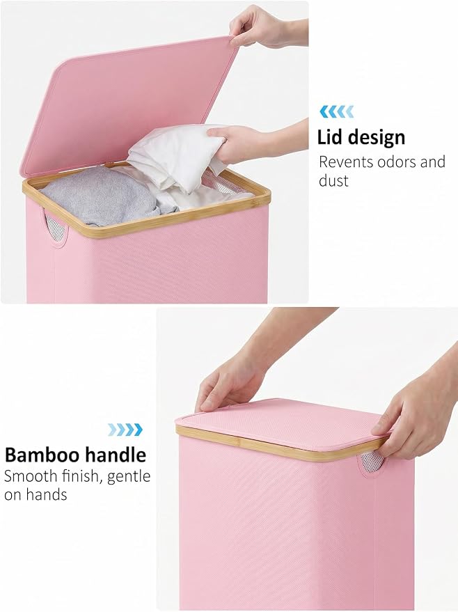 IEGrow Laundry Hamper with Lid,110L Laundry Basket with Mesh Bags,Pink - Image 4