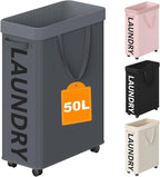 Optish 50L Slim Rolling Laundry Basket with Wheels & Removable Bag, Grey by Optish
