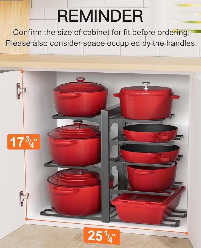 ORDORA Pots and Pans Organizer Under Cabinet 15.8", 8-Tier Adjustable Black - Image 2