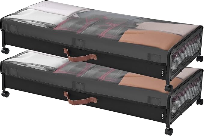 VEVOR Under Bed Storage with Wheels, 36.0 x 18.1 x 7.3 inch, Underbed Containers with Clear Lid, Underbed Shoe Organizer, Rolling Under the Bed Storage Bins for Clothes Shoes Blankets Bedroom, 2 Pack - Image 9