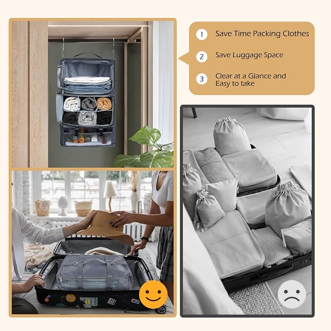 Surblue Hanging Travel Shelves Compression Packing Cube for Carry-on Luggage Suitcase Collapsible with Extension Layer Large Capacity, Grey, XXL - Image 4