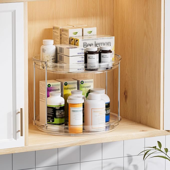LAMU 4 Pack 10.6'' 2-Tier Lazy Susan Turntable Organizer Rotating Spice Rack Organization for Cabinet, Kitchen, Pantry, Countertop, Bathroom, Vanity, Makeup Organizer, Clear - Image 7