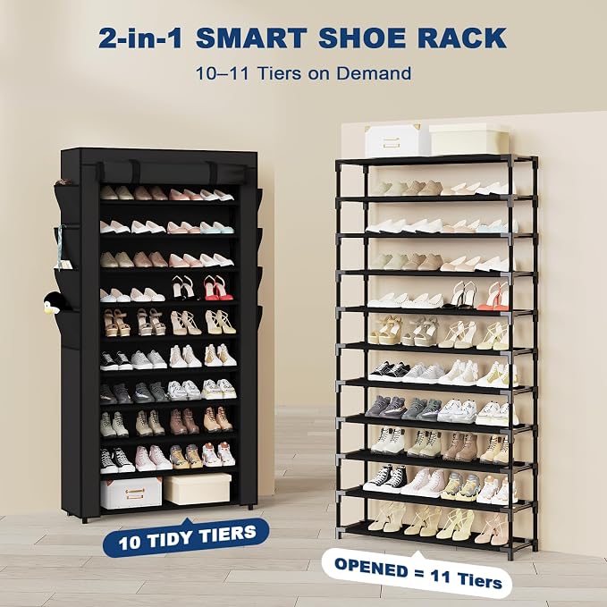 Mavivegue Shoe Rack with Cover, 10+1 Tier Tall Shoe Storage - Image 4