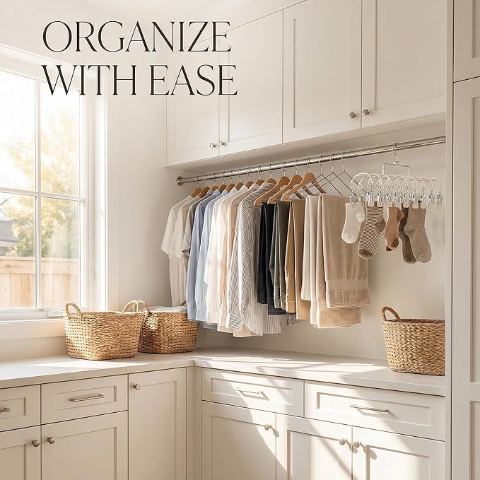 Pants Hangers with 20 Clips, Space Saving Hanging Closet Organizer (Beige) - Image 9