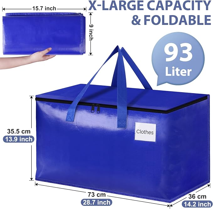 StorageRight Moving Bags, Moving Boxes, 93L 10-Pack Sotrage Bags Totes,Blue - Image 2