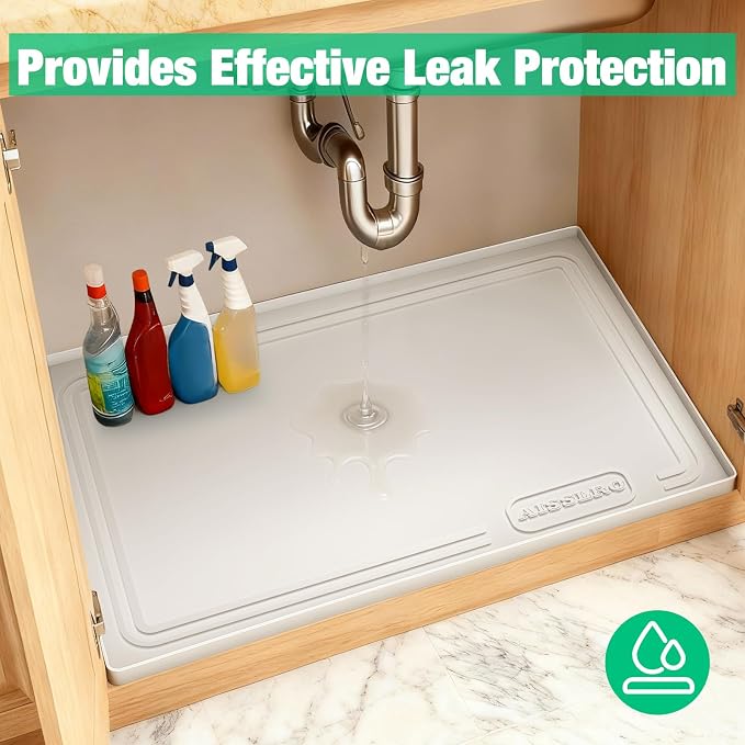 Under Sink Mat 22 X 19, Waterproof Silicone Cabinet Kitchen Liner, Beige - Image 4