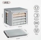 Yecaye Clothing Storage Bin with Lid, Clothes Storage Grey, 40L, 4 Pack | Metal Frame, Foldable, Stackable, Clear Window, Zippers, PU Leather Handles - Image 2