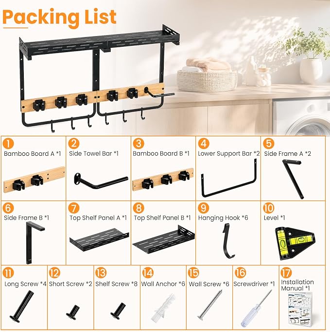 CONNOO Broom Holder Wall Mount with Shelf, Vacuum Organizer - Image 8