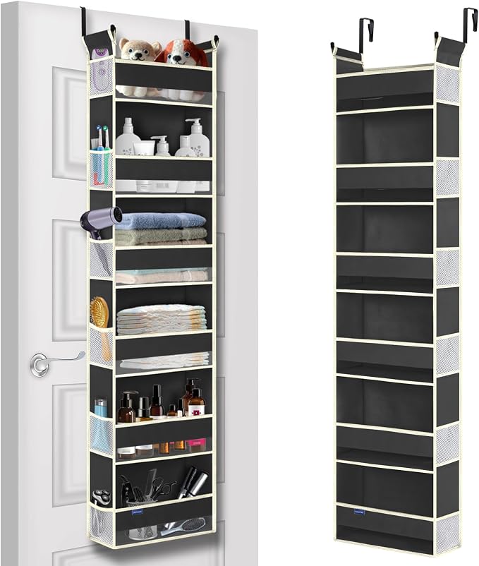 Over The Door Hanging Organizer 6-Shelves and 12 Side Pockets, Over The Door Storage Organizer, Back of Door Organizers for Baby Accessories and Children's Toys (13"x5"x54", Black) by ROOMTALK