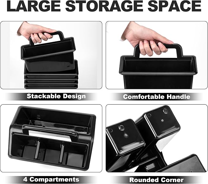 Plastic Caddy With Handle,Protable Classroom Craft Caddy, 6-pack Storage Caddy For Pencil,Pen,Craft Tools (Black) - Image 3
