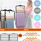 2-Pack Velvet Pants Hangers - Space Saving Multi-Layer Non-Slip Closet Organizers for Jeans, Trousers & Scarves - Ideal Dorm Room Storage Solution for Small Spaces - Image 4