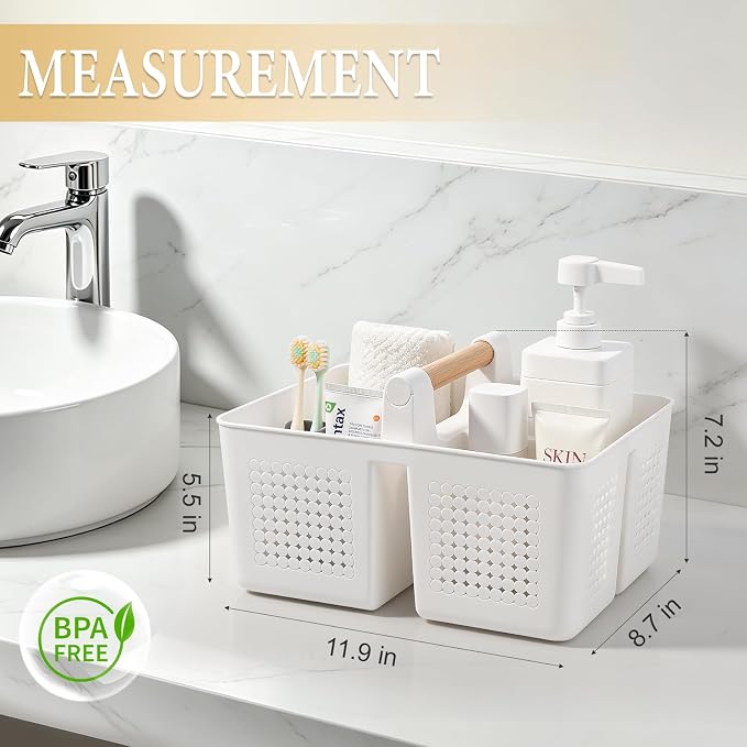 Portable Shower Caddy Basket Plastic Caddy Organizer with Handle White - Image 7