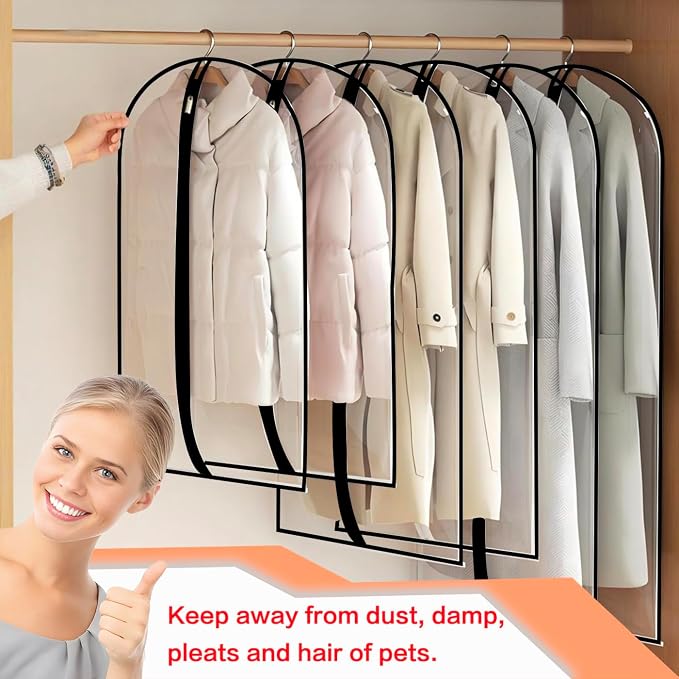 Garment Bag Clear for Long Dress (24'' x 60'' Set of 6) Clothing Suit Bags for Closet Storage Wedding Dress Garment Bags with Zipper Gown Garment Cover for Long Dresses - Image 6