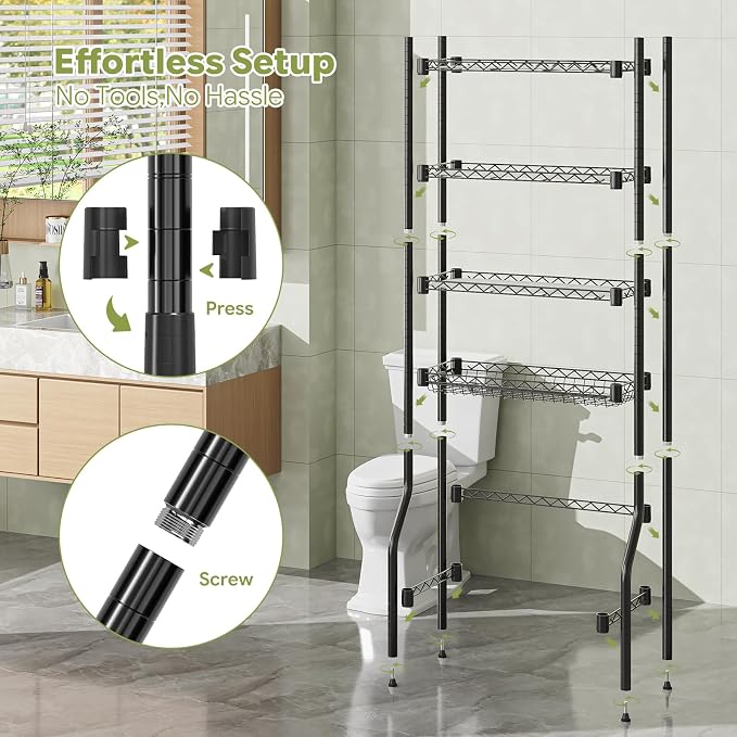 Simple Trending 4 Tier Over The Toilet Storage Rack, Bathroom Organizers and Storage Over Toilet with Adjustable Shelf and Basket, (Black) - Image 9