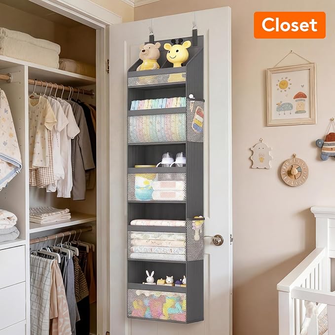 Lifewit 5 Tier Over the Door Organizer, Diaper Hanging Storage, Gray - Image 2