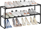Long Shoe Rack, 2-Tier Stackable Shoe Organizer for Closet, Entryway, Hallway, Extra Bottom Layer, Holds 12-15 Pairs, Sturdy & Durable Waterproof Fabric Shelf, Space-Saving,Black(35.8" Wide) by COAPUKT