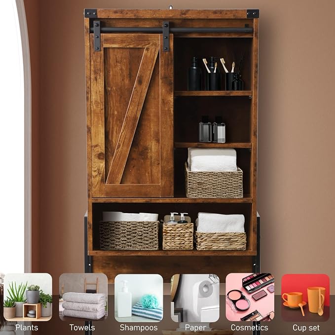 Over Toilet Storage Cabinet with Barn Door & Adjustable Shelves - Image 2