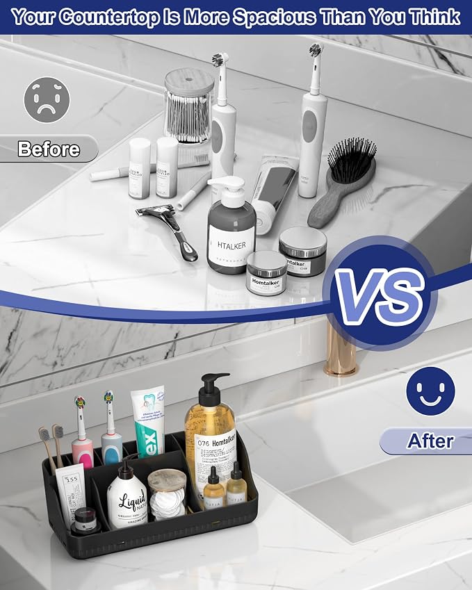 Bathroom Counter Organizer and Storage, 7 Slots Detachable Toothbrush Holders for Bathrooms, Anti-Slip Electric Toothbrush and Toothpaste Holder Countertop Vanity Organizer Accessories for Adults Kids - Image 4