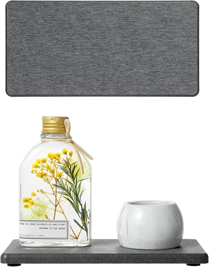2PCS 7" x 3.5" Water Absorbing Bathroom Sink Vanity Trays, Diatomite Stone Quick Drying Mat for Kitchen Counter, Dish Rack Dispensers Sponge Holder Caddy Organizer, Dark Gray, 7"x3.5" by Razborci