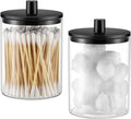 TIPGO Glass Qtip Holder Dispenser - 10 oz Clear Canister Apothecary Jar, Bathroom Vanity Storage Organizer Set for Cotton Swabs, Pads, Floss Picks, Small Containers for Makeup Storage (2 Pack, Black) by TIPGO