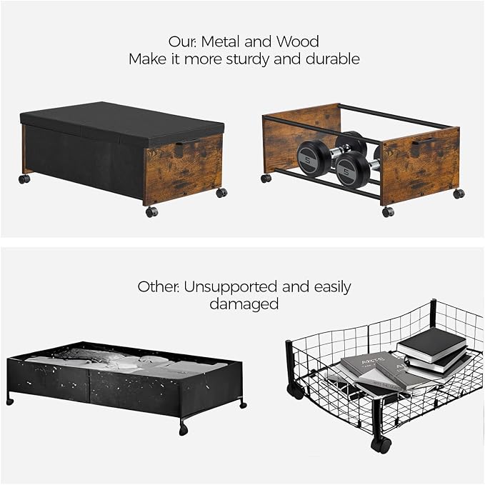 FOUCSSOMEI Under Bed Storage with Wheels,Under Bed Drawers Heavy Duty, 2 Packs, Wooden Under Bed Storage Containers Organizer, Metal Frame, Patented Design - Image 6