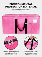 HOMESURE Supports 200lbs Heavy Duty Moving Bags - Strong Zipper & Wrap-Around Handles - Water-Resistant Storage Totes, Durable Alternative to Moving Boxes - 8 Pack - Pink - Image 7