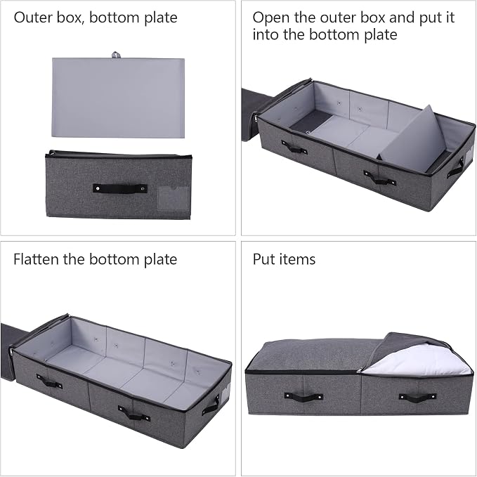 Under Bed Storage Bins with Lids, Closet Organizers, Foldable Under-bed Storage Baskets for Sheets, Clothes, Quilts, Sweaters, Wrapping Paper, 35x16.5x7inch, Black Gray, 1PCS - Image 7