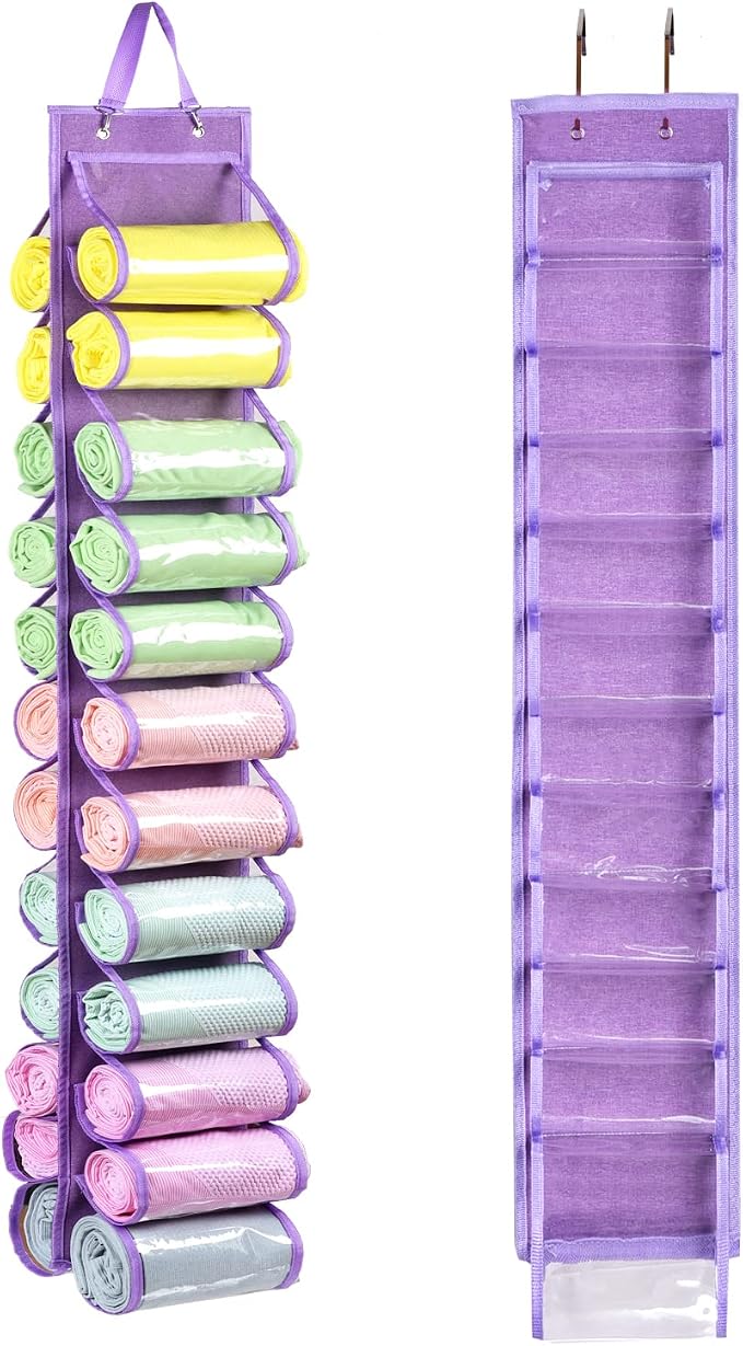 Legging Storage Bag Storage Hanger Can Holds 24 Leggings or Shirts Jeans Compartment Storage Hanger, Foldable Leggings Organizer Clothes Portable Closets Roll Holder (Purple) by RZMAYIS