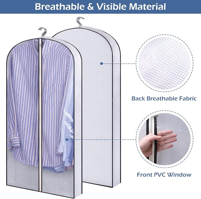 SLEEPING LAMB 40" Clear Garment Bags for Hanging Clothes Storage 4" Gusseted Suit Bags for Closet Storage Coat Cover for Shirts, Sweaters, Jackets (5 Packs) - Image 3