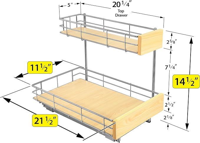 LYNK PROFESSIONAL® SELECT™ Pull Out Under Sink Kitchen Cabinet Organizer - 11.5 in. x 21 inch deep Drawer - Sliding Shelf Organizer and Undersink Storage Shelves - Lifetime Ltd. Warranty – Chrome - Image 5