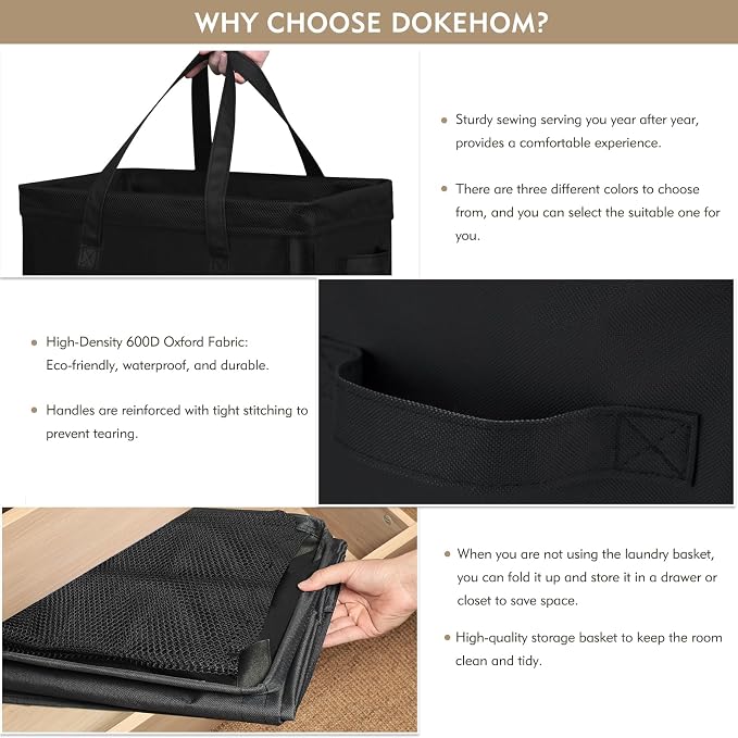 DOKEHOM 90L X-Large Rolling Laundry Basket Hamper on Wheels, Black - Image 4