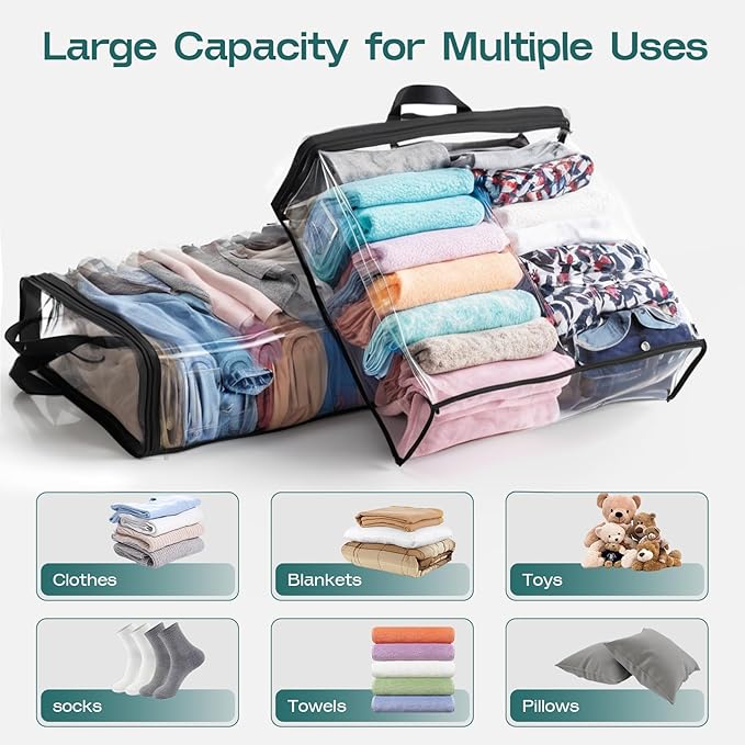 Hopack Under Bed Storage Bags Organizer, 22L Clear Storage Bags, Bags Organizer Clear Zipper Containers Bedroom, Storage Bag for Sweater, Clothes, Shoe Toy, Blanket, Sheet (Black,10PACK) - Image 3