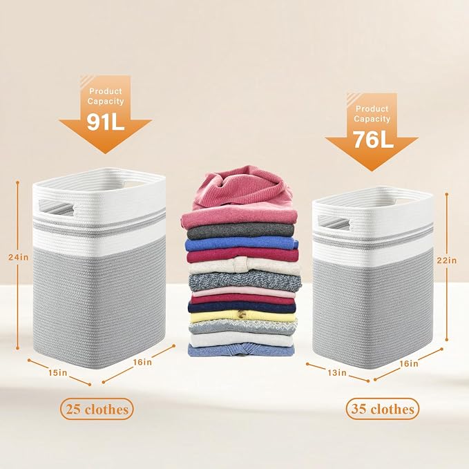 OIAHOMY 91L Laundry Hamper, XXXLarge Collapsible Laundry Basket Gray - Image 3