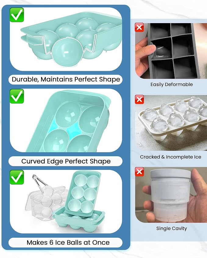 Large Ice Cube Tray for Freezer - 2 Pack Stackable Round Ice Cube Molds Set, Easy to Fill & Release with Storage Bin and Tongs for Kitchen, Party, Cocktail & Coffee, Gifts for Whiskey Lover (1.93In) - Image 6