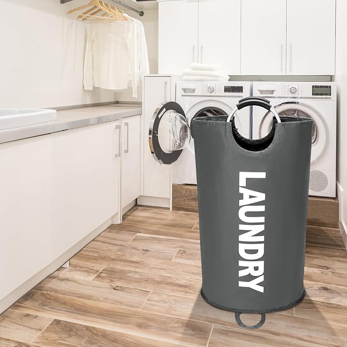 Maxsilan 125L X-Large Laundry Basket Bag, Collapsible Tall Hamper, Dark Grey - Image 9
